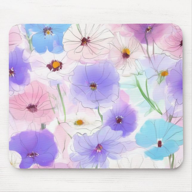Pastel Bloom Flow Floral Mouse Pad (Front)