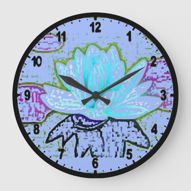 PASTEL BLOOMING BLUE LOTUS PASTEL ARA DESIGNER ART LARGE CLOCK (Front)