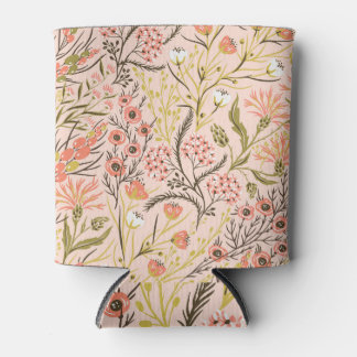 Pastel Blooming Flowers Vintage Pattern Can Cooler