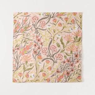 Pastel Blooming Flowers Vintage Pattern Tapestry