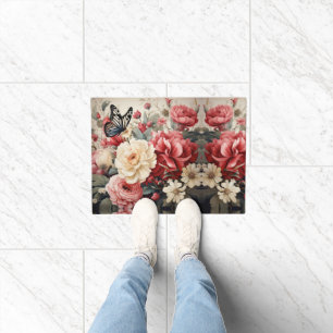 Pastel Blooms and Butterfly Dance Serene Floral Doormat