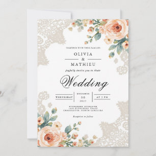 Pastel Blossom Lace Accent Wedding Invitation