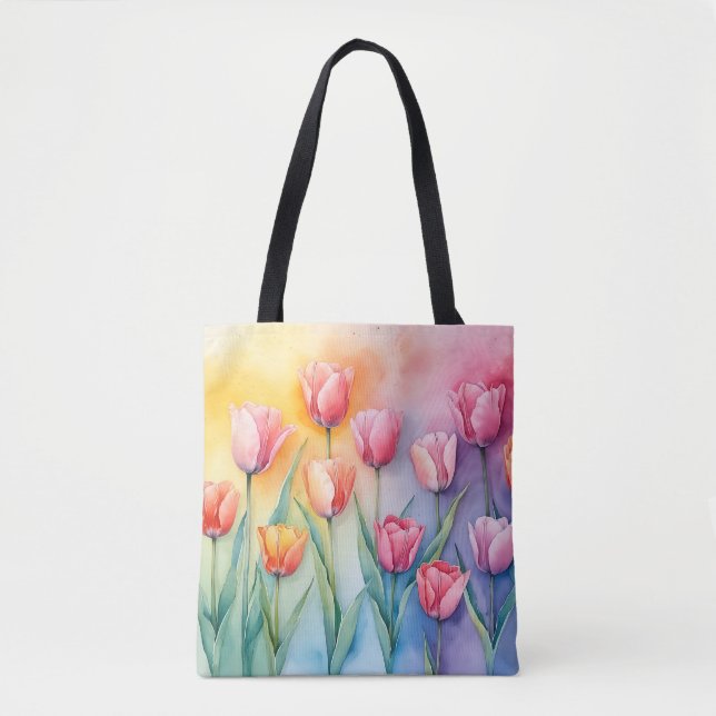 Pastel Blossom Tulips Tote Bag (Front)