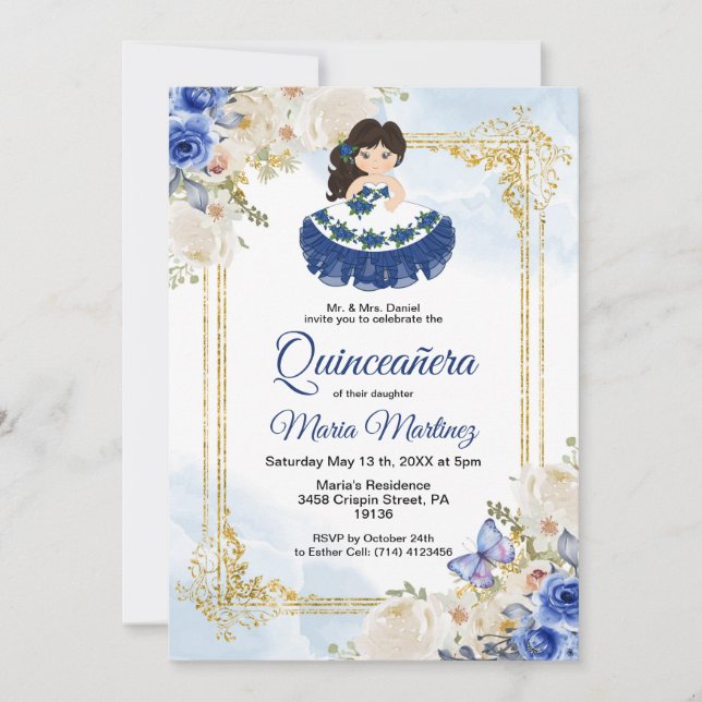 Pastel Blue 4 Quinceañera Invitation mexicaine (Devant)