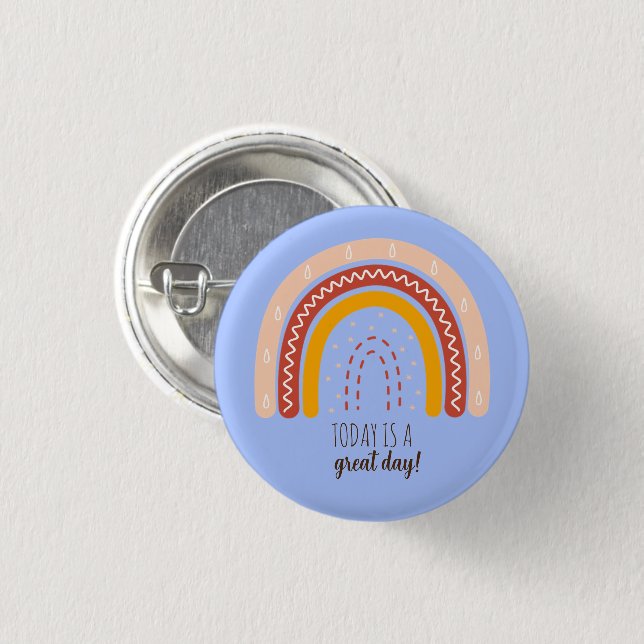 PASTEL BLUE AFFIRMATION QUOTE BOHO RAINBOW METAL 1 INCH ROUND BUTTON (Front & Back)
