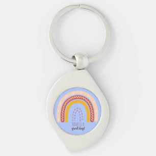 PASTEL BLUE AFFIRMATION QUOTE BOHO RAINBOW METAL KEYCHAIN