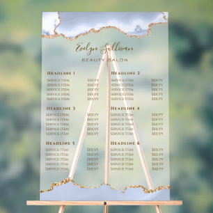 Pastel Blue Agate Price List Acrylic Sign