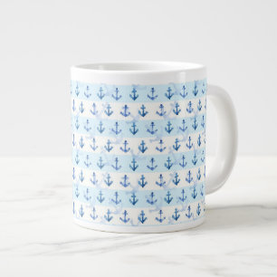 Pastel Blue Anchor Pattern Large Coffee Mug