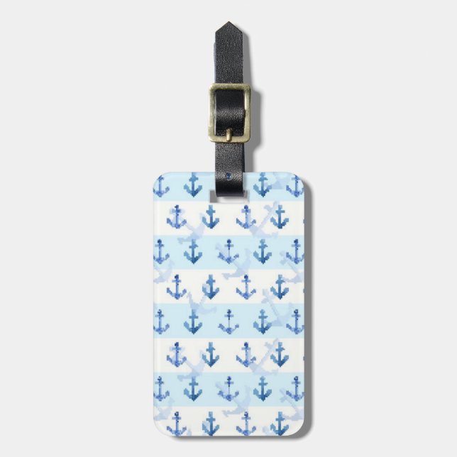 Pastel Blue Anchor Pattern Luggage Tag (Front Vertical)