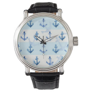Pastel Blue Anchor Pattern Watch