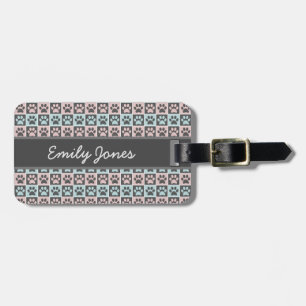 Pastel Blue and Blue Dog Paw Print Pattern  Luggage Tag