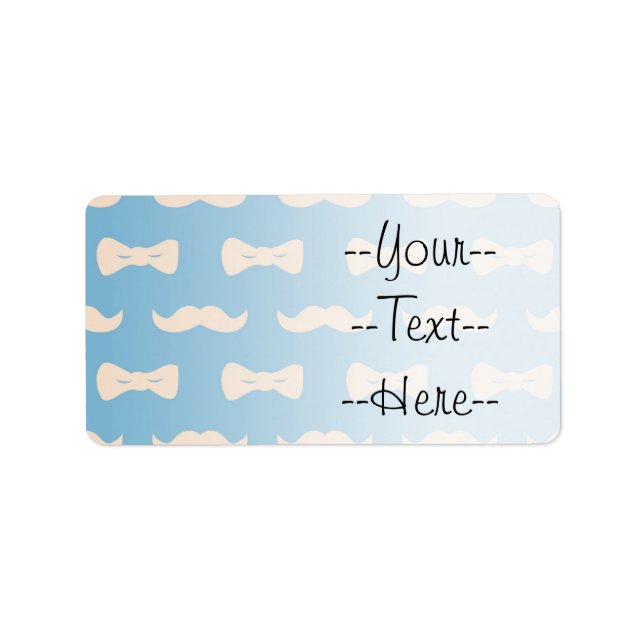 Pastel Blue and Cream Moustache Pattern Label (Front)