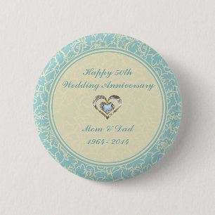Pastel Blue And Creme Floral Damasks 2 Inch Round Button