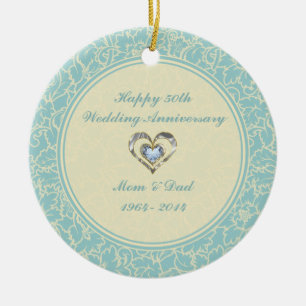 Pastel Blue And Creme Floral Damasks Ceramic Ornament