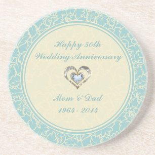 Pastel Blue And Creme Floral Damasks Coaster