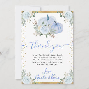 Pastel Blue and Gold Floral Pumpkins Fall Wedding Thank You Card