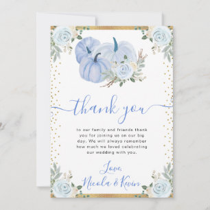 Pastel Blue and Gold Floral Pumpkins Fall Wedding Thank You Card
