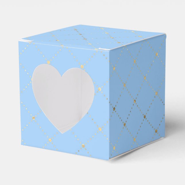 Pastel Blue and Gold Lattice Pattern Favor Box (Front Side)