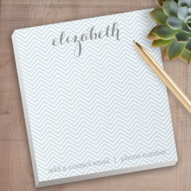 Pastel Blue and Gray Chevrons Custom Name Notepad (Personalized notepad - great for a gift or your home office)