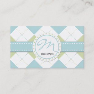 Pastel Blue and Green Chequered Patterns Business Card