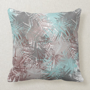 Pastel blue and grey abstract feather throw pillow