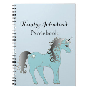 Pastel Blue and Grey Unicorn Personalized Notebook