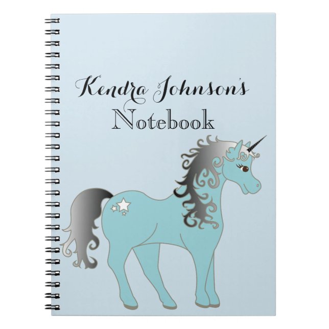 Pastel Blue and Grey Unicorn | Personalized Notebook (Front)