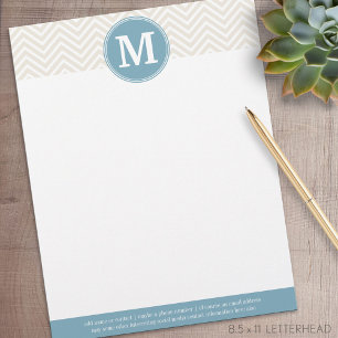 Pastel Blue and Linen Chevrons Custom Monograms Letterhead