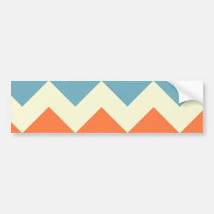 Pastel Blue and Orange Chevron Stripes Bumper Sticker