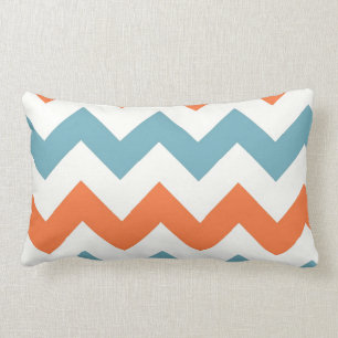 Pastel Blue and Orange Chevron Stripes Lumbar Pillow