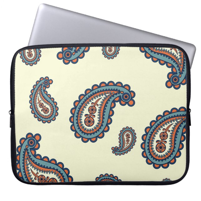Pastel Blue and Orange Paisley Pattern Laptop Sleeve (Front)