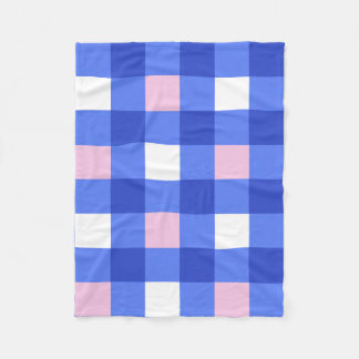 Pastel Blue and Pink Gingham Check Pattern Fleece Blanket