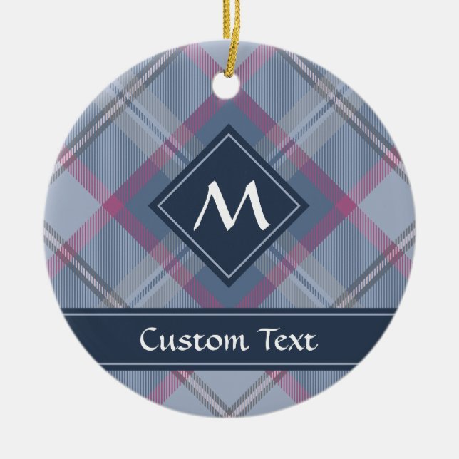 Pastel Blue and Pink Tartan Ceramic Ornament (Front)