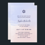 Pastel Blue and Pink Watercolor | Bat Mitzvah Invitation<br><div class="desc">These stylish and trendy Bat Mitzvah or Bar Mitzvah invitations feature a light blue and pink watercolor wash background. Your information appears in a mix of darker,  navy blue handwritten script typography and modern sans serif text,  and there is also a Star of David.</div>