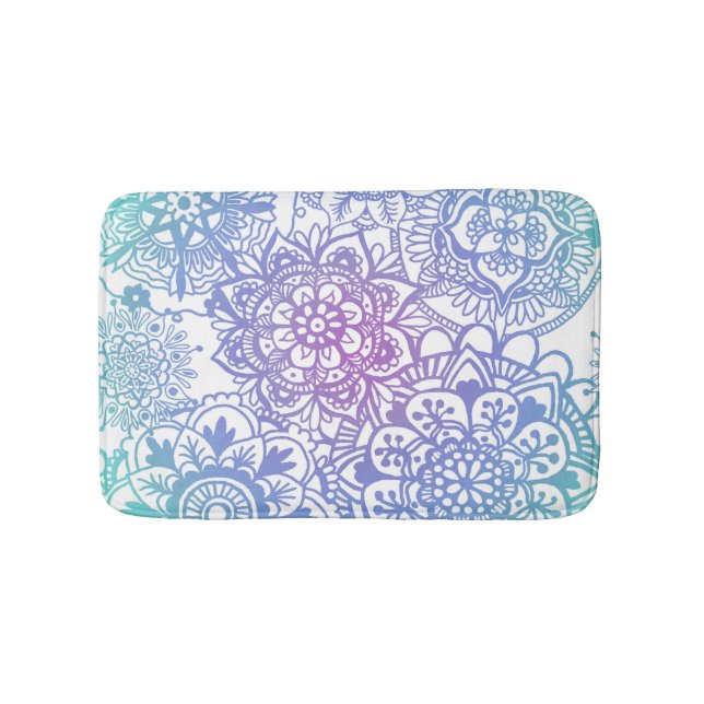 Pastel Blue and Purple Mandala Pattern Bath Mat (Front)