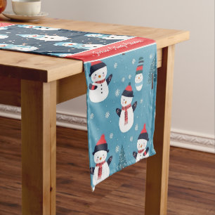 Pastel Blue and Red Christmas Print Medium Table Runner