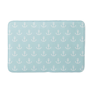 Pastel Blue and White Anchor Pattern Bath Mat
