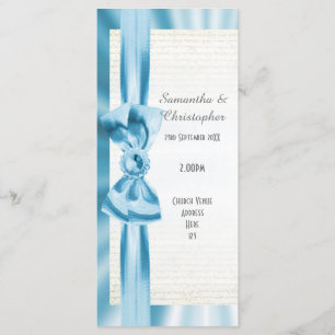 Pastel blue and white bow church wedding program