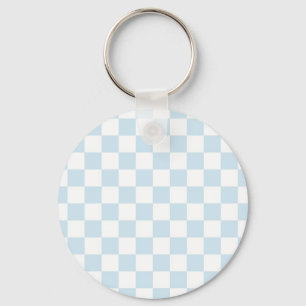 Pastel Blue and White Chequerboard Keychain