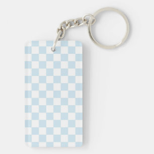 Pastel Blue and White Chequerboard Keychain