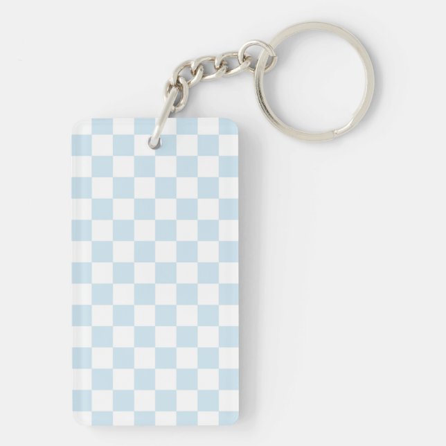 Pastel Blue and White Chequerboard Keychain (Back)