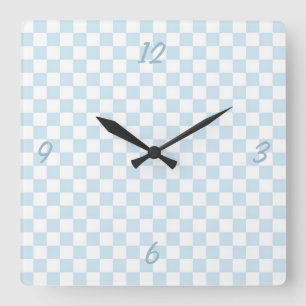 Pastel Blue and White Chequerboard Square Wall Clock
