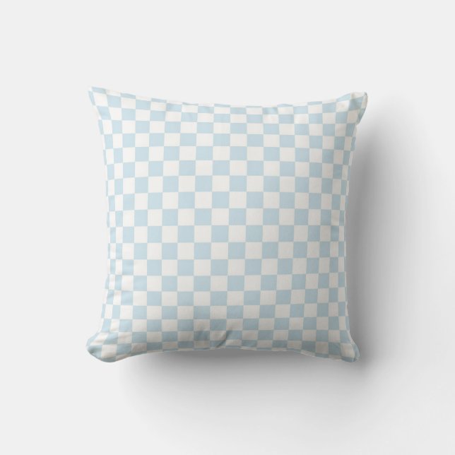 Pastel Blue and White Chequerboard Throw Pillow (Front)