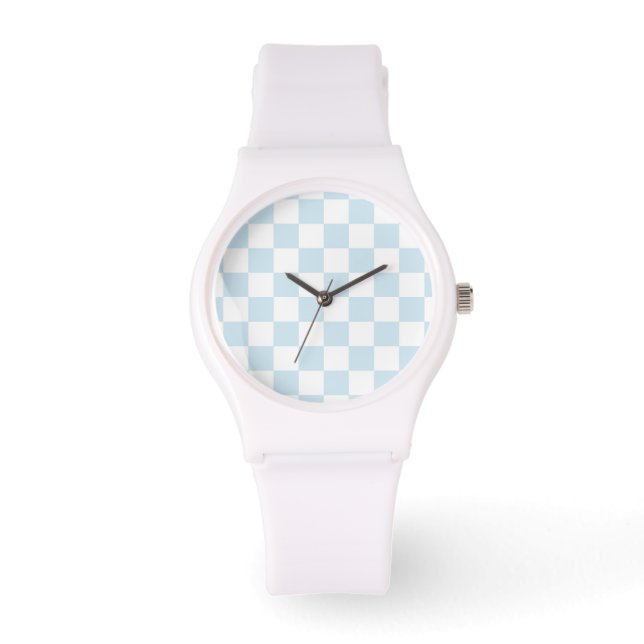 Pastel Blue and White Chequerboard Watch (Front)
