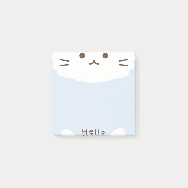 Pastel Blue and white Cute Cat Post-it Notes (Front)