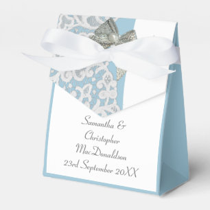 Pastel blue and white damask lace wedding favor box