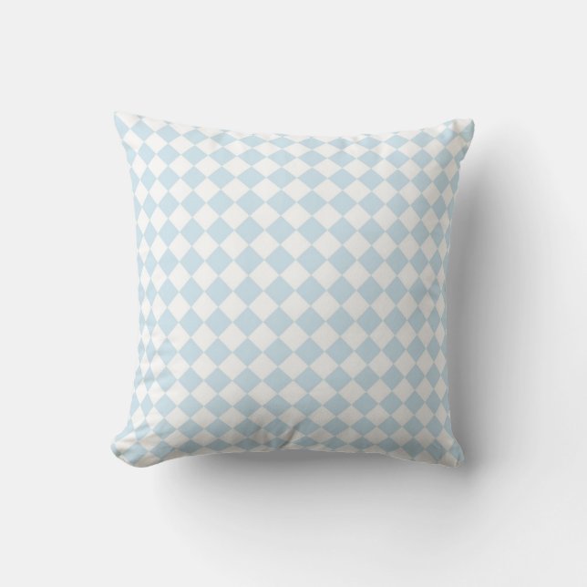 Pastel Blue and White Diamond Chequered Pattern Throw Pillow (Front)