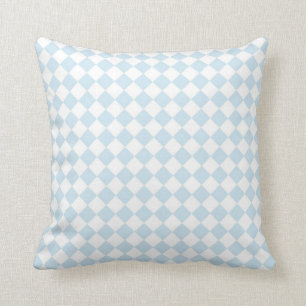 Pastel Blue and White Diamond Chequered Pattern Throw Pillow