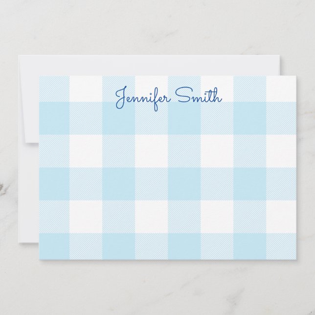 Pastel Blue and White Gingham Check Card (Front)