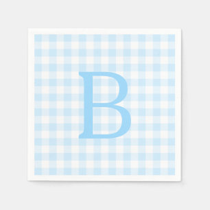 Pastel Blue and White Gingham Monogram Napkin